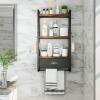 imageBathroom Storage Organizer Wall Mounted 3 Tier Bathroom Towel Rack Shelf with Storage Drawer Double Towel Bars and Hooks Industrial Bathroom Shelves Over Toilet Rustic Black and Brown AA