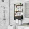 imageBathroom Storage Organizer Wall Mounted 3 Tier Bathroom Towel Rack Shelf with Storage Drawer Double Towel Bars and Hooks Industrial Bathroom Shelves Over Toilet Rustic Black and Brown AA