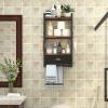 imageBathroom Storage Organizer Wall Mounted 3 Tier Bathroom Towel Rack Shelf with Storage Drawer Double Towel Bars and Hooks Industrial Bathroom Shelves Over Toilet Rustic Black and Brown AA