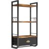 imageBathroom Storage Organizer Wall Mounted 3 Tier Bathroom Towel Rack Shelf with Storage Drawer Double Towel Bars and Hooks Industrial Bathroom Shelves Over Toilet Rustic Black and Brown AA