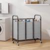 imageHOMEIJU 3Bag Laundry Sorter Laundry Hamper Cart with Heavy Duty Rolling Lockable Wheels and Removable Bags Laundry Organizer Basket Clothes Separator Hamper Grey