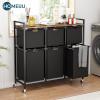 imageHOMEIJU Laundry Basket with Wheels Rolling Laundry Hamper Organizer with Large Desktop Laundry Sorter with 6 PullOut and Removable Laundry Bags Metal Frame Rustic Brown and Black