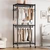 imageHeavy Duty Rolling Garment Rack with Adjustable Wire Shelving 3 Tiers Clothes Rack with Double Rods and Side Hooks Freestanding Wardrobe Storage Rack Metal Clothing Rack BlackH12 Mini