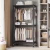 imageHeavy Duty Rolling Garment Rack with Adjustable Wire Shelving 3 Tiers Clothes Rack with Double Rods and Side Hooks Freestanding Wardrobe Storage Rack Metal Clothing Rack BlackH12 Medium