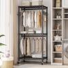 imageHeavy Duty Rolling Garment Rack with Adjustable Wire Shelving 3 Tiers Clothes Rack with Double Rods and Side Hooks Freestanding Wardrobe Storage Rack Metal Clothing Rack BlackH12 Mini