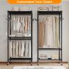imageHeavy Duty Rolling Garment Rack with Adjustable Wire Shelving 3 Tiers Clothes Rack with Double Rods and Side Hooks Freestanding Wardrobe Storage Rack Metal Clothing Rack BlackH12 Mini