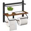 imageHomeiju Double Toilet Paper Holder with Shelf Wooden WallMounted Toilet Paper Roll Holder WallMounted Bathroom Organizer Double Roll Suitable for Bathrooms Rustic BrownRustic Brown