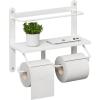 imageHomeiju Double Toilet Paper Holder with Shelf Wooden WallMounted Toilet Paper Roll Holder WallMounted Bathroom Organizer Double Roll Suitable for Bathrooms Rustic BrownWhite
