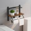 imageHomeiju Double Toilet Paper Holder with Shelf Wooden WallMounted Toilet Paper Roll Holder WallMounted Bathroom Organizer Double Roll Suitable for Bathrooms Rustic BrownRustic Brown