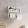 imageHomeiju Double Toilet Paper Holder with Shelf Wooden WallMounted Toilet Paper Roll Holder WallMounted Bathroom Organizer Double Roll Suitable for Bathrooms Rustic BrownWhite