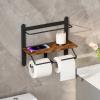 imageHomeiju Double Toilet Paper Holder with Shelf Wooden WallMounted Toilet Paper Roll Holder WallMounted Bathroom Organizer Double Roll Suitable for Bathrooms Rustic BrownRustic Brown