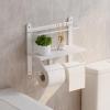 imageHomeiju Double Toilet Paper Holder with Shelf Wooden WallMounted Toilet Paper Roll Holder WallMounted Bathroom Organizer Double Roll Suitable for Bathrooms Rustic BrownWhite