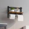 imageHomeiju Double Toilet Paper Holder with Shelf Wooden WallMounted Toilet Paper Roll Holder WallMounted Bathroom Organizer Double Roll Suitable for Bathrooms Rustic BrownRustic Brown