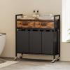 imageLaundry Hamper 3 Section Rolling Laundry Basket Organizer with 2 Storage Drawers and Large Desktop Laundry Sorter with Wheels and Removable Bags Metal Frame Rustic Brown and Black