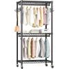 imageHeavy Duty Rolling Garment Rack with Adjustable Wire Shelving 3 Tiers Clothes Rack with Double Rods and Side Hooks Freestanding Wardrobe Storage Rack Metal Clothing Rack BlackH12 Medium