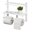 imageHomeiju Double Toilet Paper Holder with Shelf Wooden WallMounted Toilet Paper Roll Holder WallMounted Bathroom Organizer Double Roll Suitable for Bathrooms Rustic BrownWhite