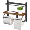 imageHomeiju Double Toilet Paper Holder with Shelf Wooden WallMounted Toilet Paper Roll Holder WallMounted Bathroom Organizer Double Roll Suitable for Bathrooms Rustic BrownRustic Brown