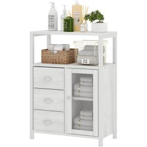 imageHomeiju Bathroom Floor Storage Cabinet Organizer with 3 Removable Drawers and 1 Door Industrial Floor Storage Cabinet for Kitchen Living Room Bathroom Home OfficeWhite