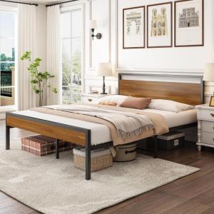 imageHomeiju King Size Bed Frame Metal Platform Bed Frame with Headboard Heavy Duty Bed Frame with Strong Bearing Capacity and Under Bed Storage Space No Box Spring Needed Easy AssemblyQueen 2