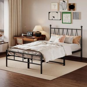 imageHomeiju King Size Bed Frame Metal Platform Bed Frame with Headboard Heavy Duty Bed Frame with Strong Bearing Capacity and Under Bed Storage Space No Box Spring Needed Easy AssemblyTwin