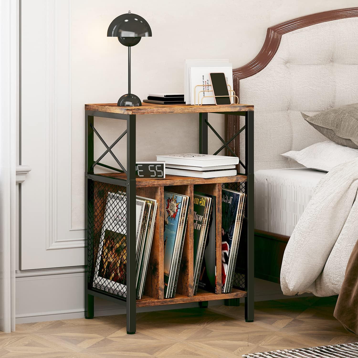 image3Tier Record Player Stand Vinyl Record Storage Turntables for Vinyl Records Record Player Table Holds Up to 200 Albums MidCentury Turntable Stand for Living Room Bedroom OfficeBlack