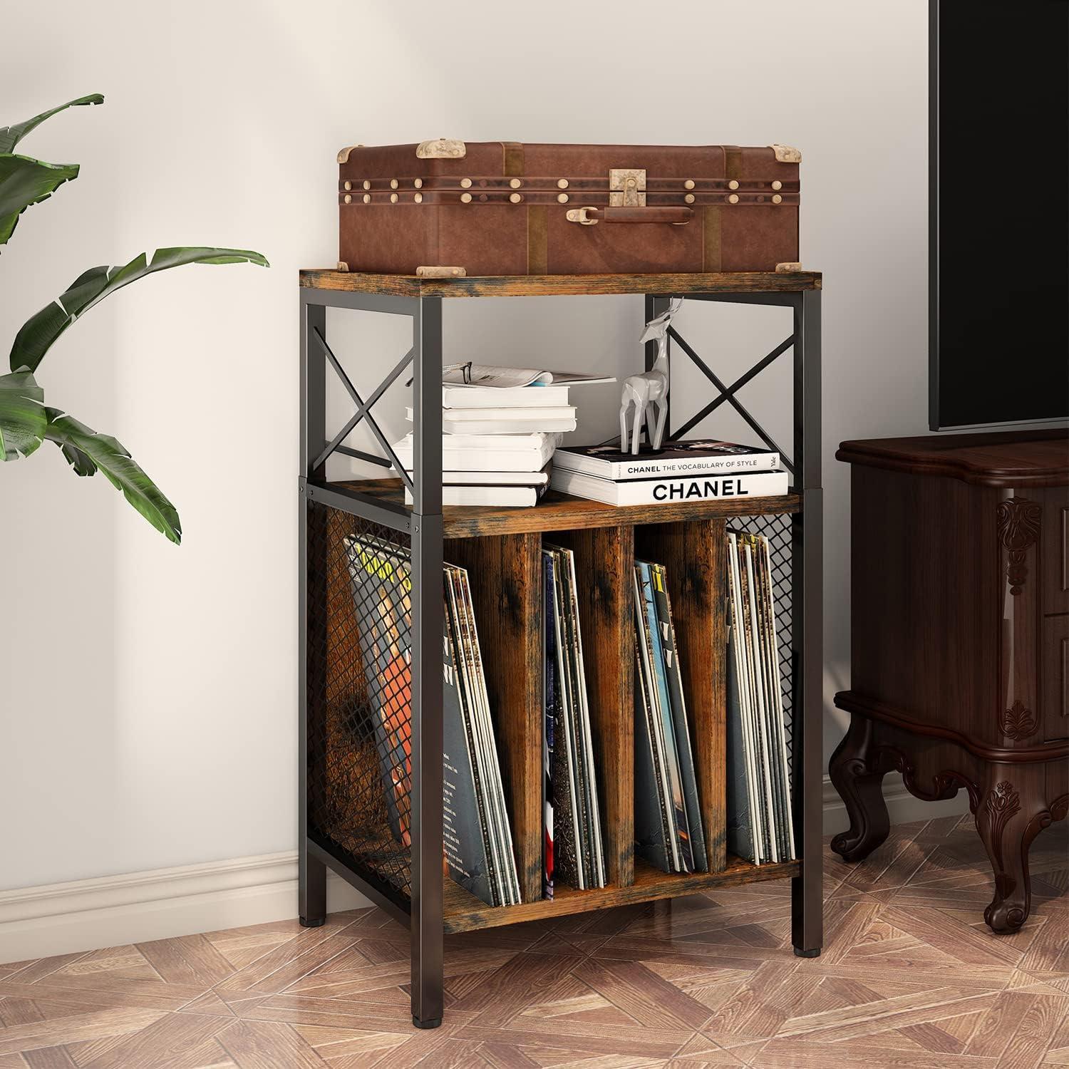 image3Tier Record Player Stand Vinyl Record Storage Turntables for Vinyl Records Record Player Table Holds Up to 200 Albums MidCentury Turntable Stand for Living Room Bedroom OfficeBlack