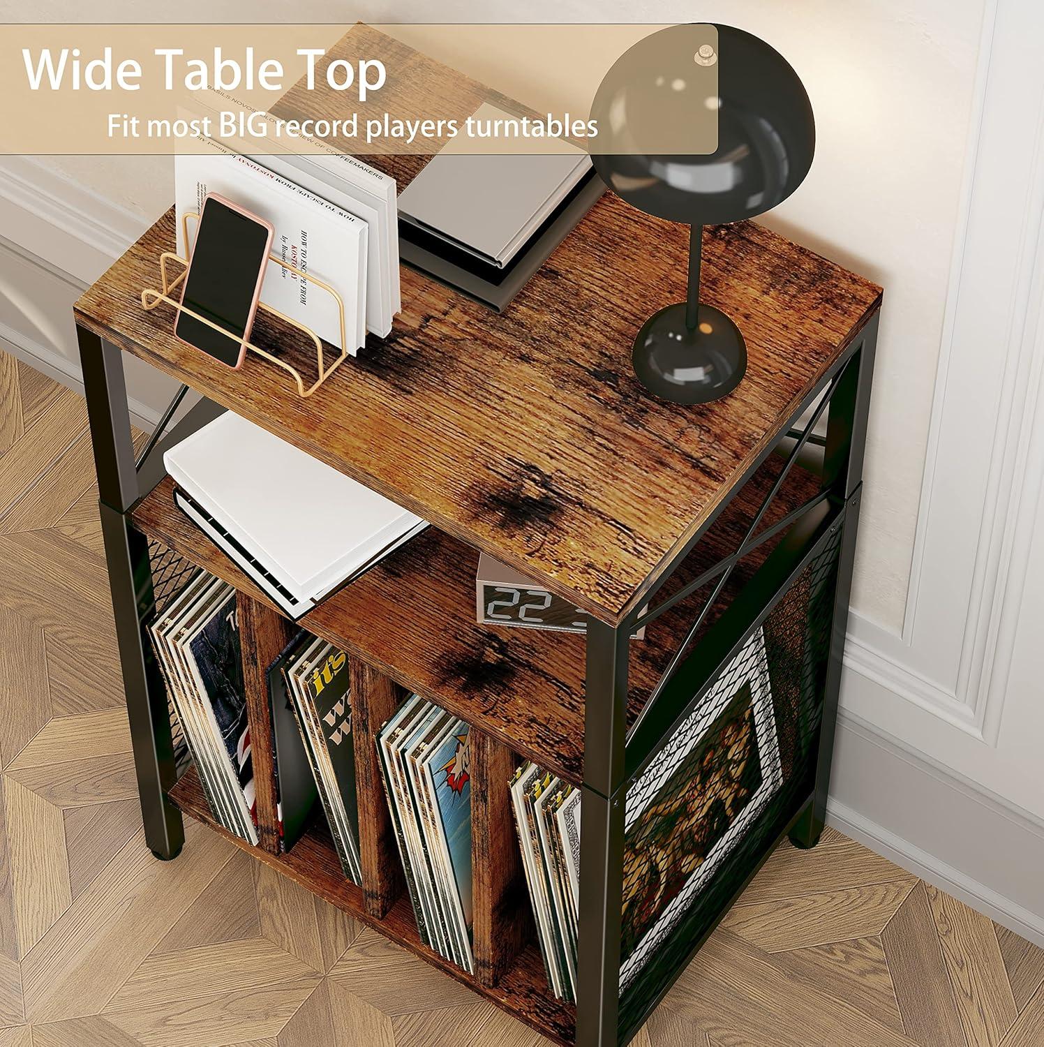 image3Tier Record Player Stand Vinyl Record Storage Turntables for Vinyl Records Record Player Table Holds Up to 200 Albums MidCentury Turntable Stand for Living Room Bedroom OfficeBlack