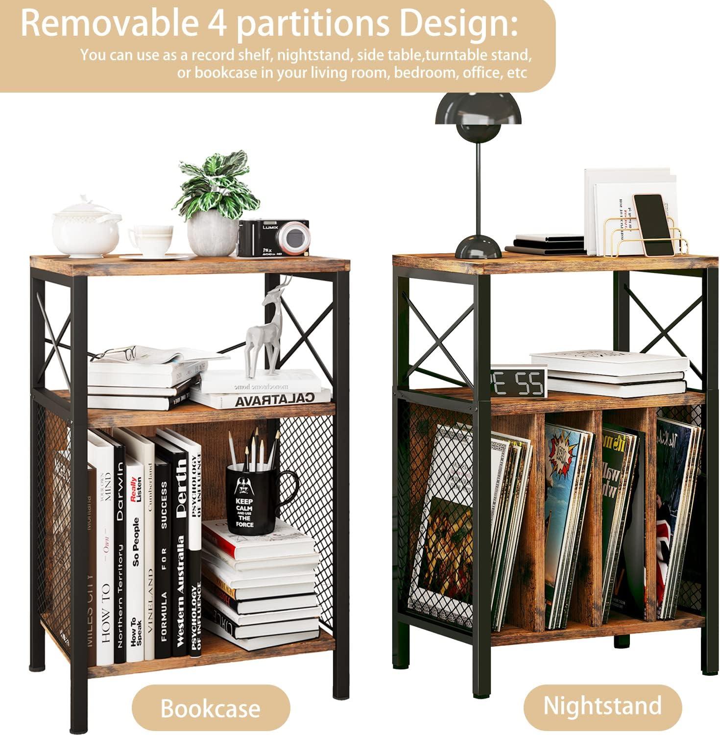 image3Tier Record Player Stand Vinyl Record Storage Turntables for Vinyl Records Record Player Table Holds Up to 200 Albums MidCentury Turntable Stand for Living Room Bedroom OfficeBlack