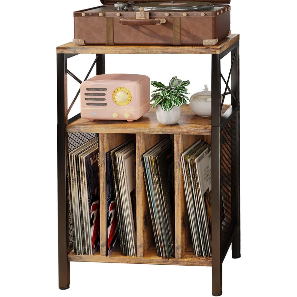 image3Tier Record Player Stand Vinyl Record Storage Turntables for Vinyl Records Record Player Table Holds Up to 200 Albums MidCentury Turntable Stand for Living Room Bedroom OfficeBlack