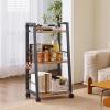 image4 Tier Kitchen Storage Cart with Lockable Wheels ampamp 6 Hooks Mobile Utility Organizer Rolling Cart for Small Spaces Bar Cart for Kitchen and Living Room Rustic Brown3 Tier