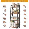 image4 Tier Kitchen Storage Cart with Lockable Wheels ampamp 6 Hooks Mobile Utility Organizer Rolling Cart for Small Spaces Bar Cart for Kitchen and Living Room Rustic Brown4 Tier