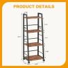 image4 Tier Kitchen Storage Cart with Lockable Wheels ampamp 6 Hooks Mobile Utility Organizer Rolling Cart for Small Spaces Bar Cart for Kitchen and Living Room Rustic Brown4 Tier