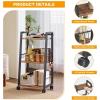 image4 Tier Kitchen Storage Cart with Lockable Wheels ampamp 6 Hooks Mobile Utility Organizer Rolling Cart for Small Spaces Bar Cart for Kitchen and Living Room Rustic Brown3 Tier