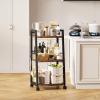 image4 Tier Kitchen Storage Cart with Lockable Wheels ampamp 6 Hooks Mobile Utility Organizer Rolling Cart for Small Spaces Bar Cart for Kitchen and Living Room Rustic Brown3 Tier