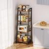 image4 Tier Kitchen Storage Cart with Lockable Wheels ampamp 6 Hooks Mobile Utility Organizer Rolling Cart for Small Spaces Bar Cart for Kitchen and Living Room Rustic Brown4 Tier