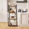 image4 Tier Kitchen Storage Cart with Lockable Wheels ampamp 6 Hooks Mobile Utility Organizer Rolling Cart for Small Spaces Bar Cart for Kitchen and Living Room Rustic Brown4 Tier