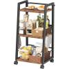 image4 Tier Kitchen Storage Cart with Lockable Wheels ampamp 6 Hooks Mobile Utility Organizer Rolling Cart for Small Spaces Bar Cart for Kitchen and Living Room Rustic Brown3 Tier