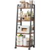 image4 Tier Kitchen Storage Cart with Lockable Wheels ampamp 6 Hooks Mobile Utility Organizer Rolling Cart for Small Spaces Bar Cart for Kitchen and Living Room Rustic Brown4 Tier