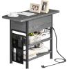 imageEnd Table with Charging Station Flip Top Nightstand with USB Ports and OutletsCouch Side Table with Fabric Bag and Hooks Bedside Table for Space Saving Living Room Bedroom Rustic BrownGrey
