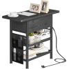 imageEnd Table with Charging Station Flip Top Nightstand with USB Ports and OutletsCouch Side Table with Fabric Bag and Hooks Bedside Table for Space Saving Living Room Bedroom Rustic BrownBlack