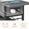 imageEnd Table with Charging Station Flip Top Nightstand with USB Ports and OutletsCouch Side Table with Fabric Bag and Hooks Bedside Table for Space Saving Living Room Bedroom Rustic BrownGrey