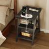 imageEnd Table with Charging Station Small Side Tables with Lucky 7 Metal Shape 3Tier Nightstand with Outlets and USB Ports Adjustable Leveling Feet side Table for Living Room Bedroom Rustic BrownBlack