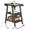 imageEnd Table with Charging Station Small Side Tables with Lucky 7 Metal Shape 3Tier Nightstand with Outlets and USB Ports Adjustable Leveling Feet side Table for Living Room Bedroom Rustic BrownBlack