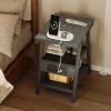 imageEnd Table with Charging Station Small Side Tables with Lucky 7 Metal Shape 3Tier Nightstand with Outlets and USB Ports Adjustable Leveling Feet side Table for Living Room Bedroom Rustic BrownGrey