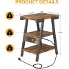 imageEnd Table with Charging Station Small Side Tables with Lucky 7 Metal Shape 3Tier Nightstand with Outlets and USB Ports Adjustable Leveling Feet side Table for Living Room Bedroom Rustic BrownRustic Brown