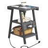 imageEnd Table with Charging Station Small Side Tables with Lucky 7 Metal Shape 3Tier Nightstand with Outlets and USB Ports Adjustable Leveling Feet side Table for Living Room Bedroom Rustic BrownGrey