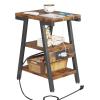 imageEnd Table with Charging Station Small Side Tables with Lucky 7 Metal Shape 3Tier Nightstand with Outlets and USB Ports Adjustable Leveling Feet side Table for Living Room Bedroom Rustic BrownRustic Brown