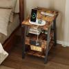 imageEnd Table with Charging Station Small Side Tables with Lucky 7 Metal Shape 3Tier Nightstand with Outlets and USB Ports Adjustable Leveling Feet side Table for Living Room Bedroom Rustic BrownRustic Brown