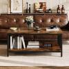 imageHomeiju Coffee Table for Living Room with Slatted Sides Frame Modern Farmhouse Living Room Table with 2Tier Storage Shelf for Home Office Apartment 39 inch Grey WashRustic Brown