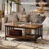 imageHomeiju Coffee Table for Living Room with Slatted Sides Frame Modern Farmhouse Living Room Table with 2Tier Storage Shelf for Home Office Apartment 39 inch Grey WashRustic Brown